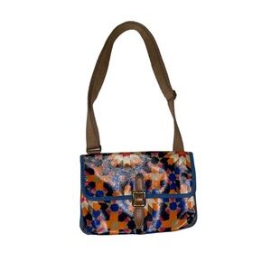 Fossil Coated Canvas Blue Orange Tan Crossbody